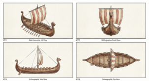 drakkar 4 faces, aquarelle