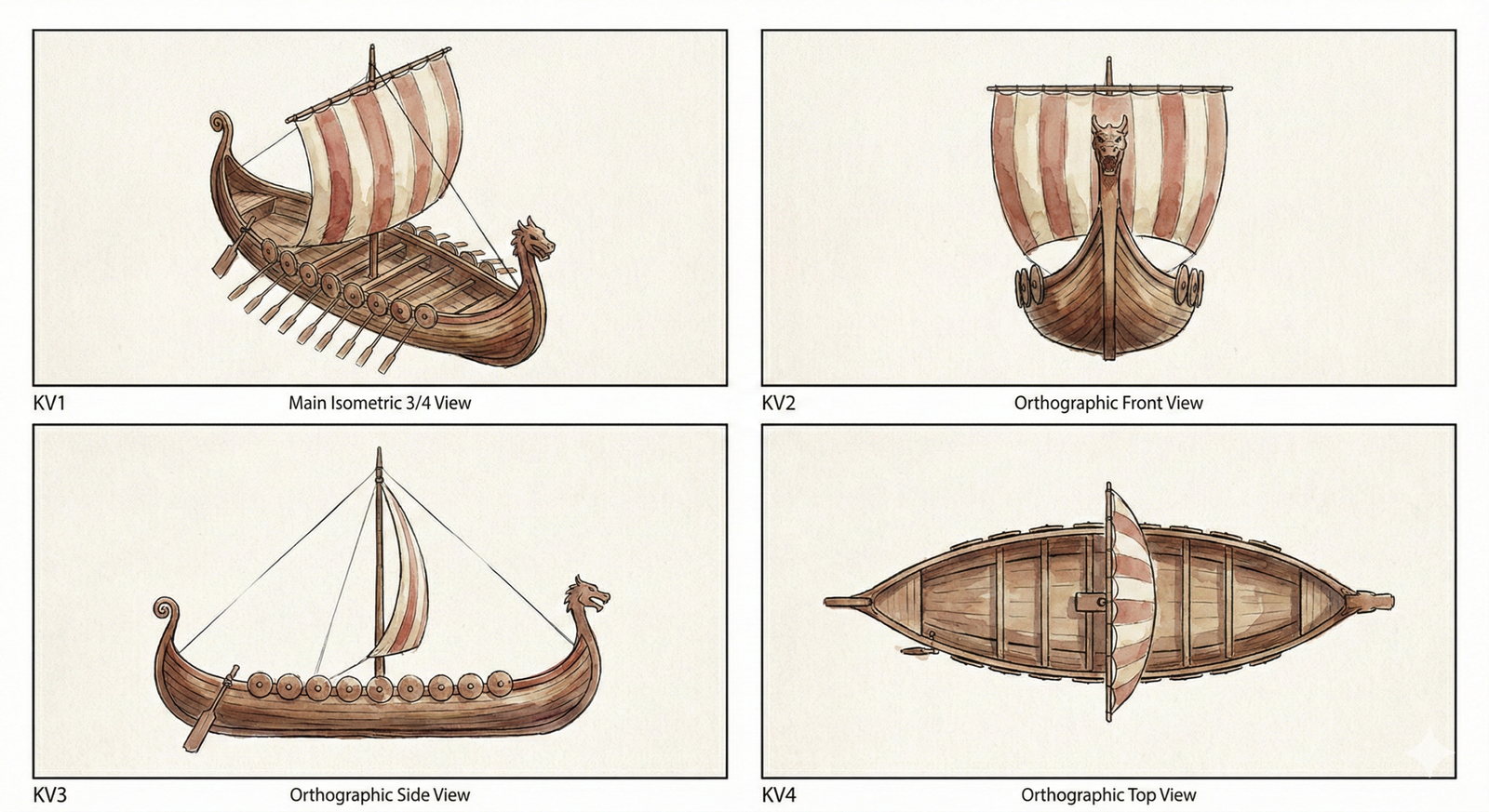 drakkar 4 faces, aquarelle