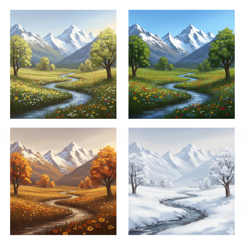 Paysage - 4 saisons, style Unreal Engine 5