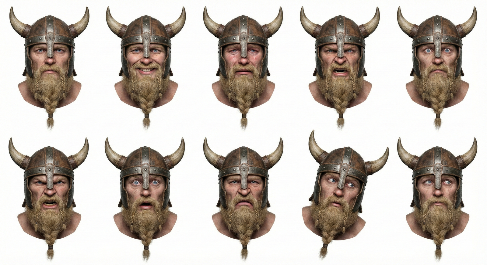 viking 9 expressions, photorealiste